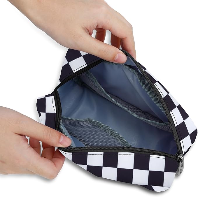 E-Tree Cute Makeup Bag,Medium Travel Make up Pouch for Purse,Zipper Toiletry Cosmetic Brush Skin Care Case for Women Man,Tech Electronic Organizer,Small Canvas Storage for Personal Items,Checkered