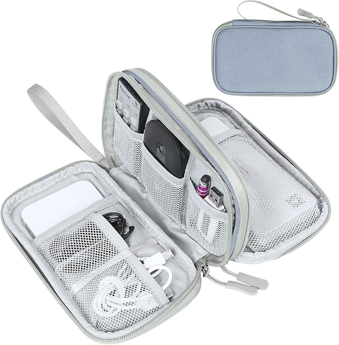 FYY Electronic Organizer, Travel Cable Organizer Bag Pouch Electronic Accessories Carry Case Portable Waterproof Double Layers All-in-One Storage Bag for Cable, Charger, Phone, Earphone Light Grey