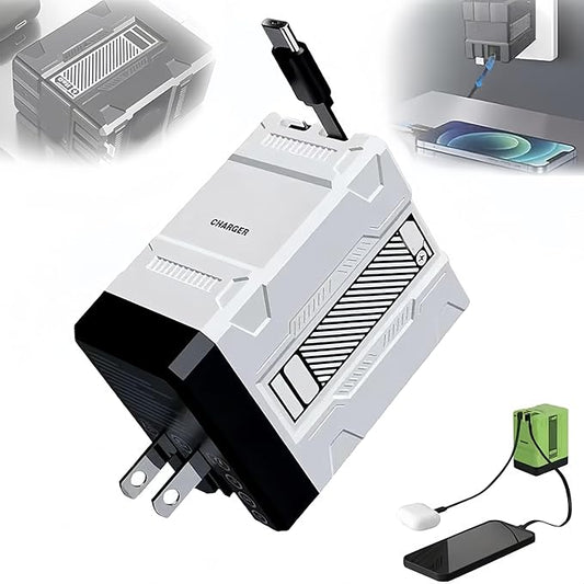 2-in-1 Fast Charging Adapter Compatible with 120W, 2026 New Scalable Retractable 120w Fast Charger Module, All in One Foldable Charging Adapter Wall Plug for Phone, Tablet, Laptops (White)