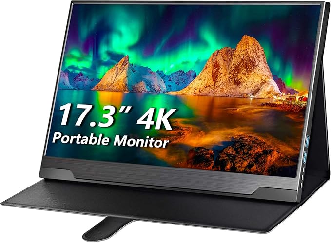 cocopar Portable Monitor 4K - 17.3 Inch UHD FreeSync HDR IPS 130% sRGB 3840x2160 Lightweight Eye Care Computer Display with Type-C mini DP HDMI for Xbox PS4/5 Laptop PC Mac, with Smart Case VESA