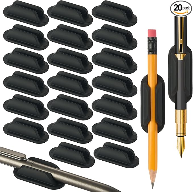 20 PCS Adhesive Pencil Holders for Desk, Silicone Pencil Holder for Desk and Notebook, Marker Holder for Clipboard and Wall, Classroom School Office Desk Accessories, Teacher Supplies