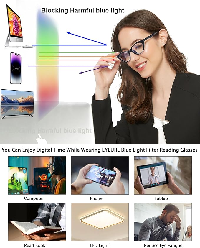 EYEURL Cat Eye Reading Glasses for Women - 2 Pack Blue Light Blocking Computer Readers 0.50 Spring Hinge Anti Glare/UV Ray Eyeglasses