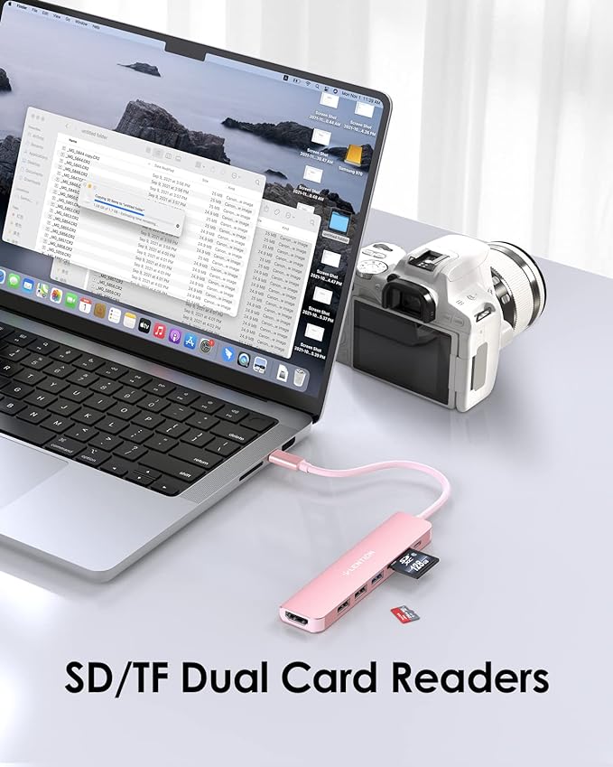 LENTION USB C Hub with 100W Charging, 4K HDMI, Dual Card Reader, USB 3.0 & 2.0 Compatible MacBook Pro, New Mac Air/Surface, Chromebook, More, Stable Driver Adapter (CB-CE18, Rose Gold)