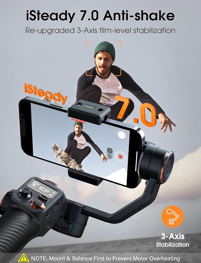 hohem iSteady M6 Gimbal Stabilizer for Smartphone, 2023 Upgrade 3-Axis Phone Gimbal for iPhone 14 Pro Max & Android, 360°Infinite Rotation, OLED Display for Video Recording