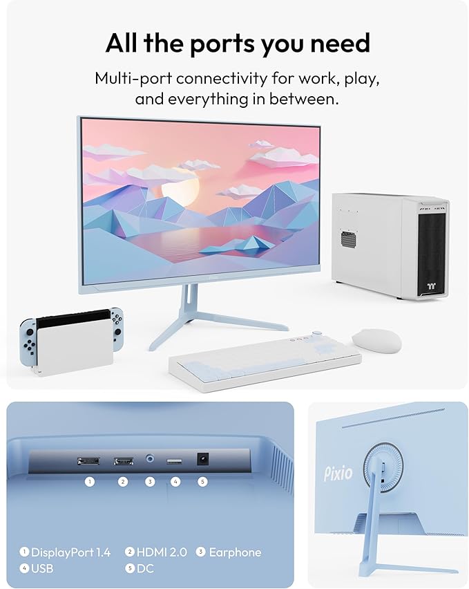 Pixio PX275 Wave Blue 27 inch 100Hz Refresh Rate QHD 1440p Resolution IPS Panel 1ms MPRT Response Time Gaming Monitor with Adaptive Sync