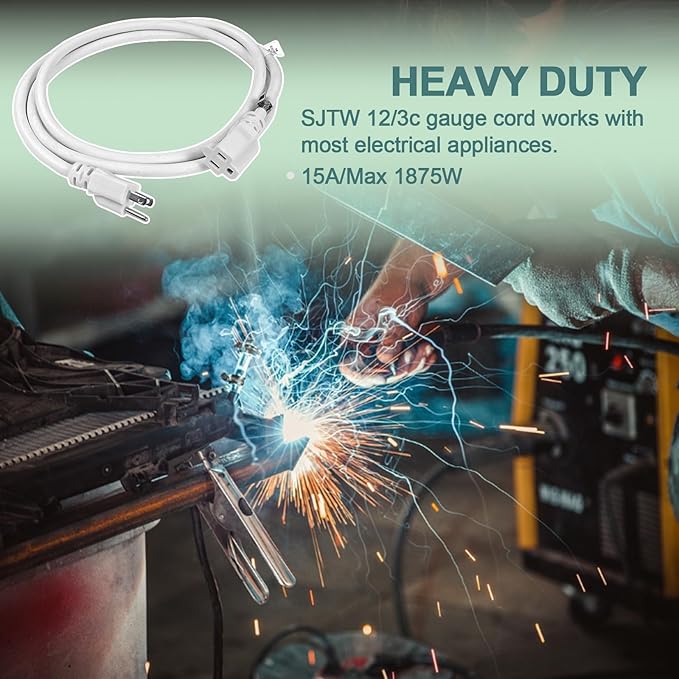 EP 3 Ft Indoor Extension Cord, 12/3 SJTW Heavy Duty Extension Cable with 3 Prong Grounded Plug, 15 AMP Power Cord for Lawn, Garden, Appliances, White