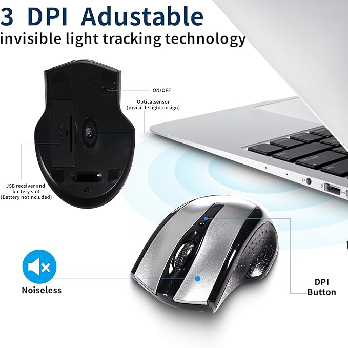 Wireless Keyboard and Mouse Combo 17inch Full Size 2.4G USB Ergonomic Slim Wireless Keyboard for PC Laptop Tablet Desktop Computer,Windows Silver Gray (Black Gray)