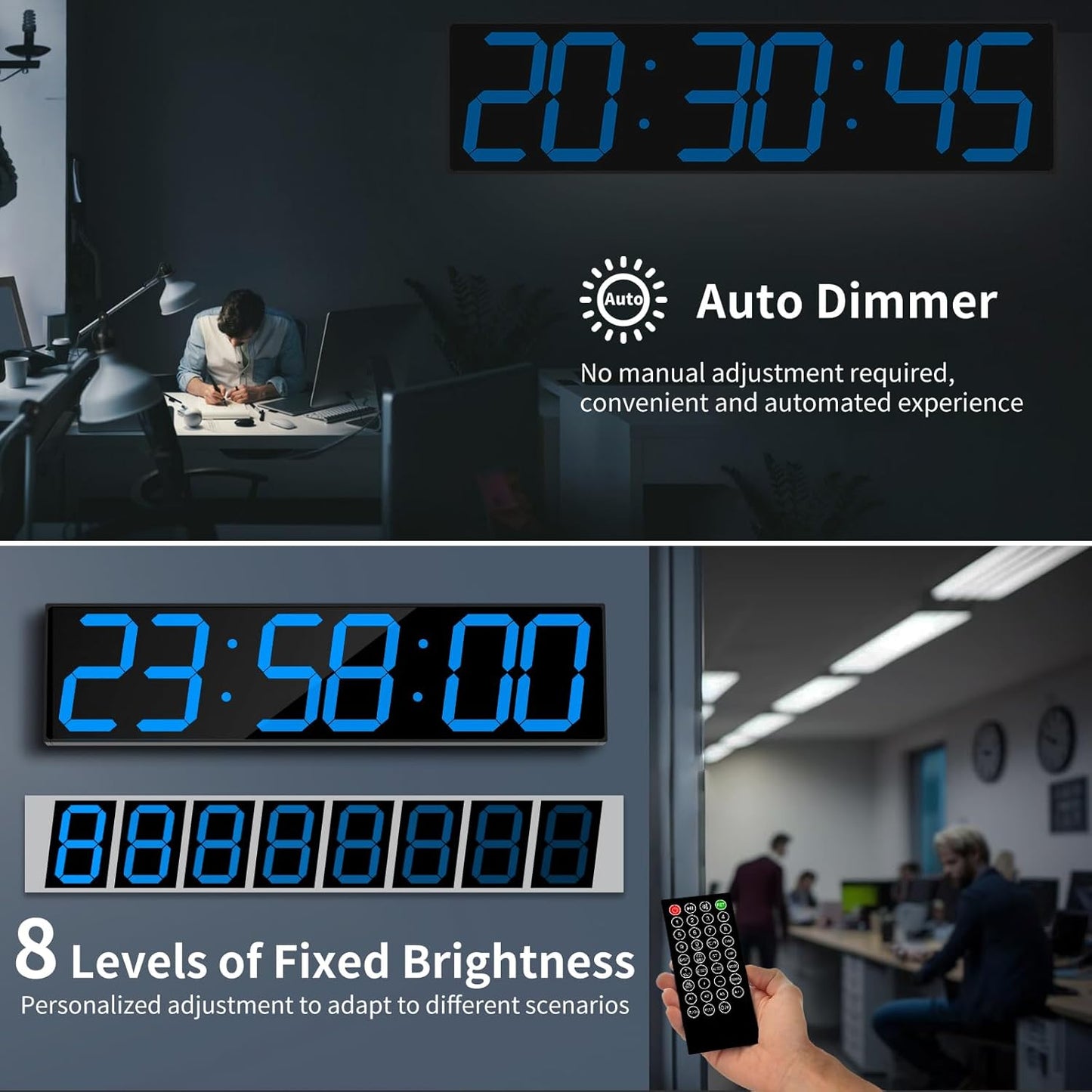 28.4''Large Digital Wall Clock,Automic Digital Clock with Alarm,Clendar and Termperature,Auto Time Sync with Easy Operation, Big Gym Timer with Countdown,Countup and Interval Workout(Blue)