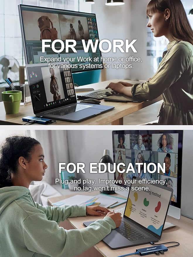 Hiearcool USB C Hub, 8in1 USB-C to 4K 60Hz HDMI Docking Station, USBC Ethernet Multi-Port Adapter 100W PD Dock Compatible for MacBook Pro Air M1 Dell HP Lenovo and Other C Devices-Midnight Blue