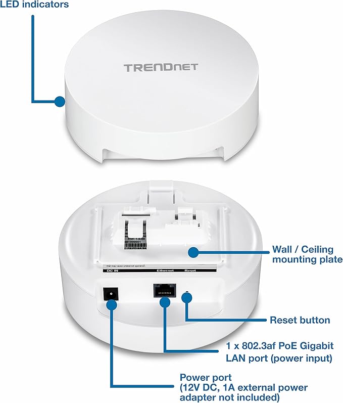 TRENDnet AC1300 Dual Band PoE Indoor Wireless Access Point, 867Mbps WiFi AC + 400Mbps WiFi N Bands, MU-MIMO, Repeater Mode, Traffic Management, Easy Installation, White, TEW-823DAP