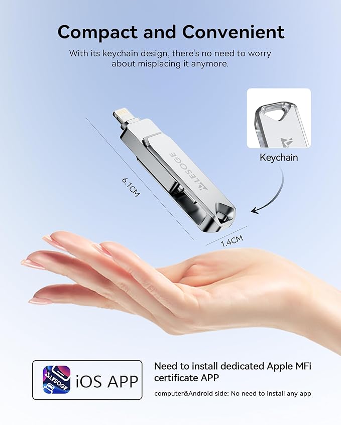 MFi Certified 128GB Flash Drive for iPhone Photo Stick, USB Thumb Drives Memory Stick High Speed USB Stick External Storage for iPhone/iPad/Android/PC