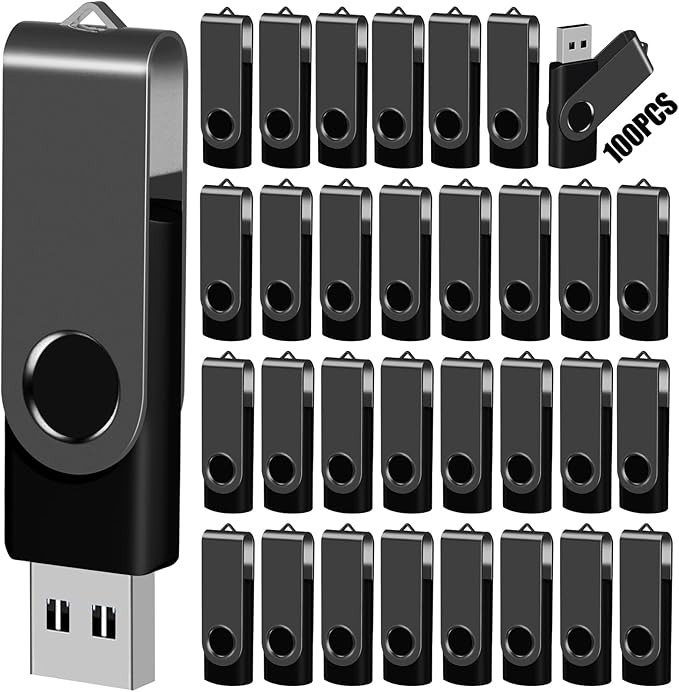 EASTBULL 128MB USB Flash Drive Bulk Thumb Drives 100 Pack with Lanyards USB 2.0 Jump Drive 128 MB Memory Sticks Zip Drive Pen Drive for Storage and Backup Black 100PCS 128MB