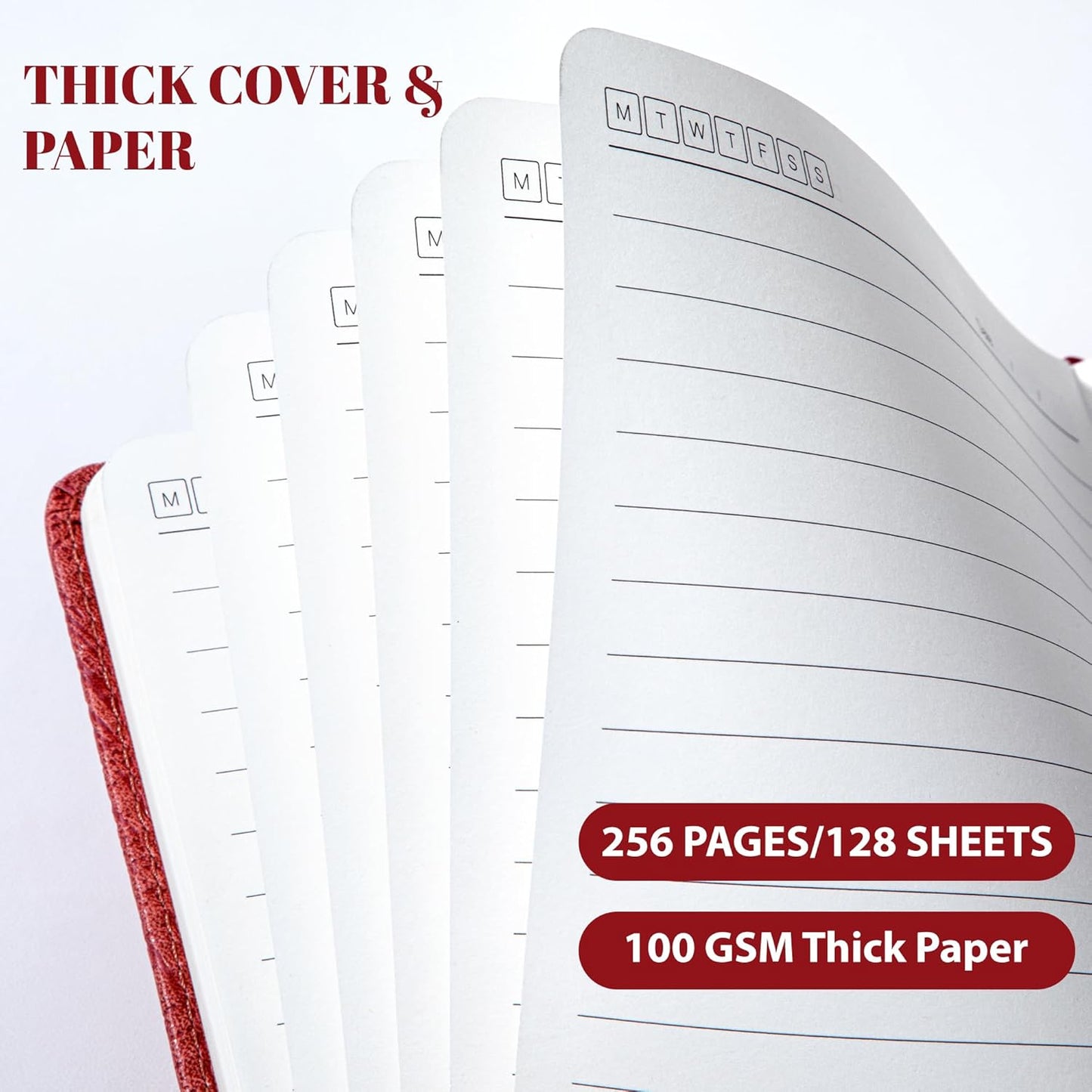 CAGIE Lined Journal for Women Men, Tree Growth Ring Leather Bound Journal Notebook, 256 Pages 100 GSM Journals for Writing, A5 Hardcover Journaling Notebooks for Work, Note Taking (Red