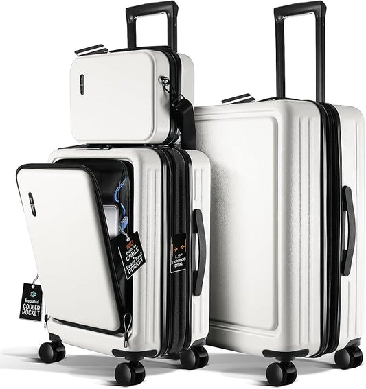 Luggage Sets 3 Piece, 22 Inch Carry on Luggage and 24 Inch Suitcases with Wheels Spinner, Durable Hard Shell Suitcase Set, Expandable Travel Suitcase, White