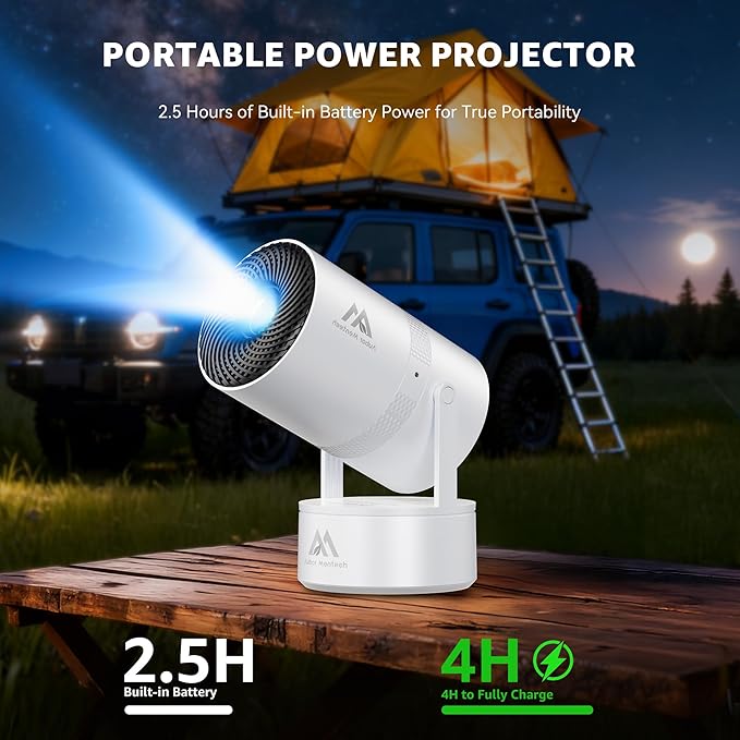 [270°Mount/Battery Powered/Built-in APPs] Projector with Wifi and Bluetooth, Native 1080P Smart Projectors with Built-in Rechargeable Battery, Home Movie Portable-Proyector with Auto Keystones