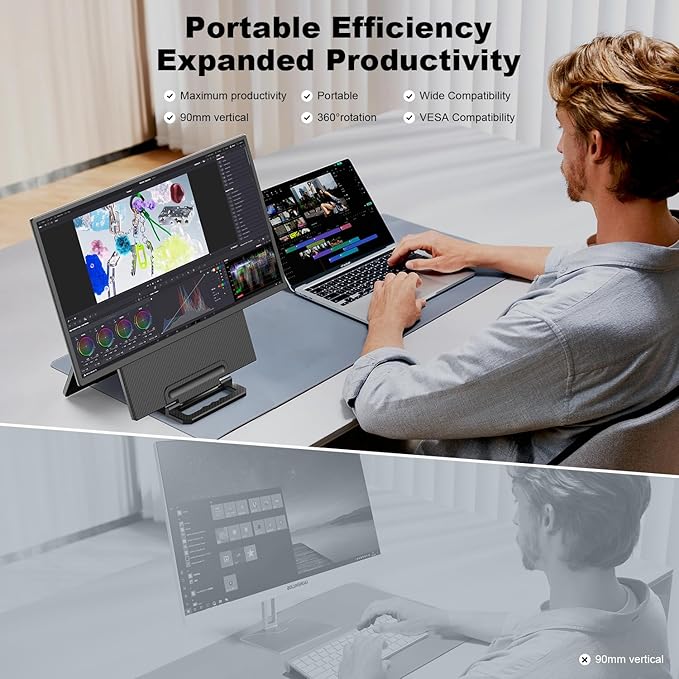 24" Large Portable Monitor, 1080P FHD 100Hz Laptop Screen Extender, 125% sRGB IPS Monitor Extender, USB C HDMI Office Gaming with Detachable Stand, Travel monitor for Window MAC Phone Xbox Switch