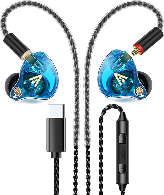 Vibes 202MC USB-C Wired Earbuds - HiFi in Ear Monitor Headphones - Noise Isolating Ear Buds w/ Mic - Clear Sound, Deep Bass & Comfort-Fit Earphones - MMCX to USBC, Silver Plated Cord, Carrying Case