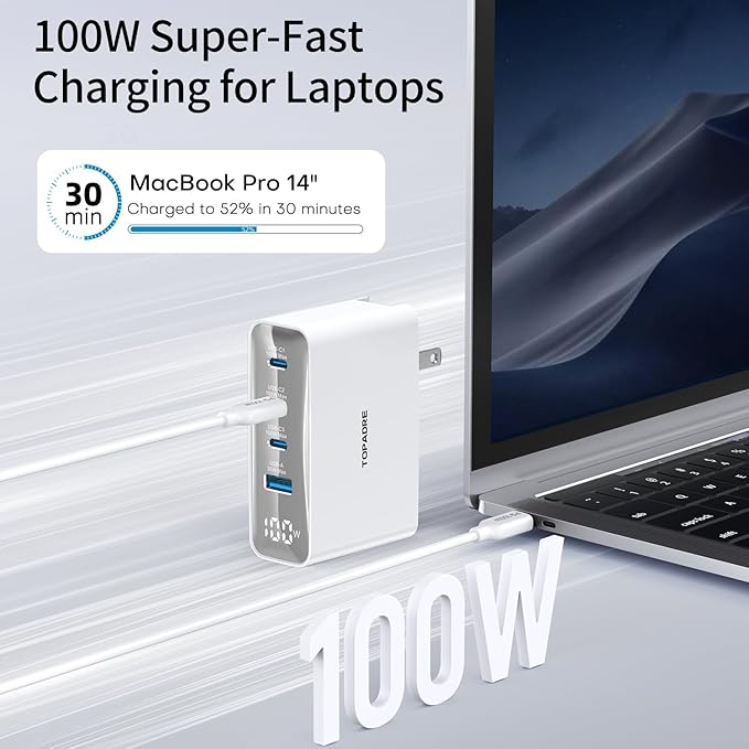 100W USB C Travel Charger, 4-Ports Foldable Travel Adapter Plug Converter with UK/EU/AU Plugs,Fast Charging for Macbook Pro/Air,for iPad Pro/iPhone 16/15 Pro Max, for 45w Samsung Galaxy, White