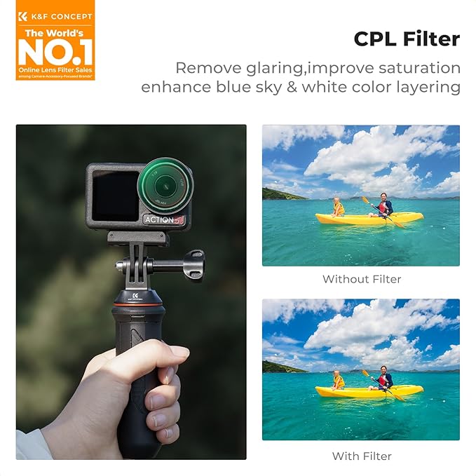 K&F Concept Snap On PL & ND Filter Kit Compatible with DJI Osmo Action 3/4/5 Pro, 4 Pack Push-in Fit CPL ND8 ND16 ND32 Polarizing Neutral Density Filter, HD Optical Glass Multi-Coated