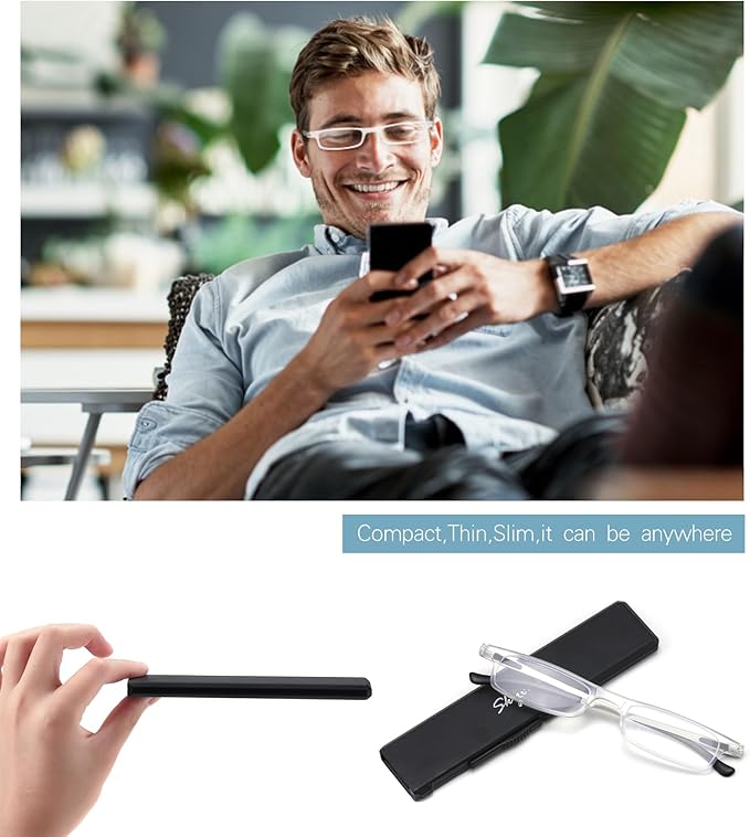 Ultra thin Lightweight Folding Reading Glasses Women Men TR90 Blue Light Blocking Anti UV/Eyestrain Foldable Compact Computer Readers Portable Unique Stretchable Slim Flat case Clear +1.25