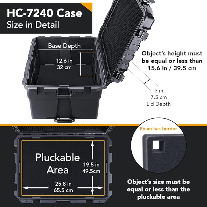 Lykus HC-7240 Large Waterproof Hard Case with Wheels and Customizable Foam, Interior Size 28.3x21.6x15.6 inch, Suitable for cameras, lenses, electronic equipment and more
