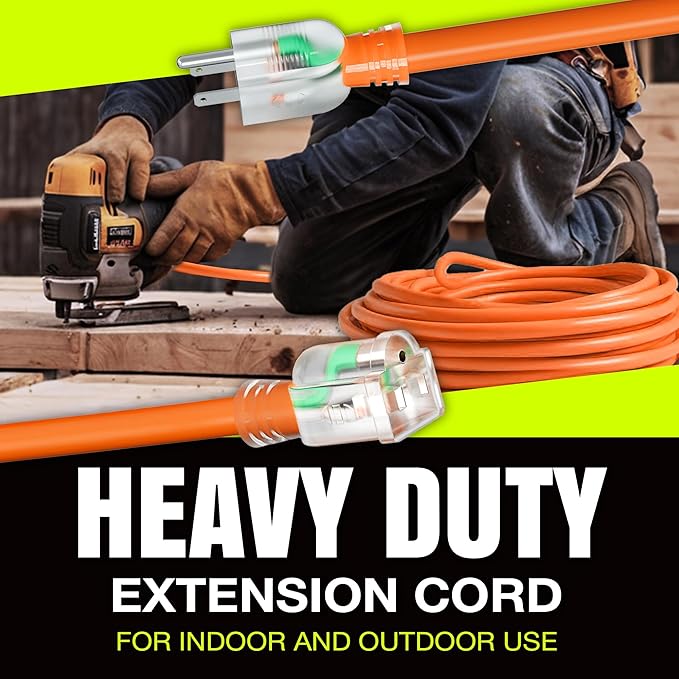 50ft Outdoor/Indoor Extension Cord 14/3 Gauge Heavy Duty 3 Prong SJTW, Waterproof, Flexible Cold-Resistant Long Power Cord,15A 125V 1875W, Orange by LifeSupplyUSA