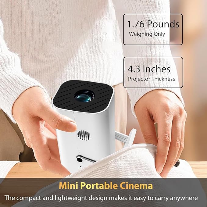 【Built-in APPS & Electric Focusing & Auto Keystone】Mini Projector With Wifi And Bluetooth, 1080P Portable Projector, Movie Projector for Bedroom, Supports Smartphones/TV Stick/iPad/PS5/Laptop/HDMI/USB