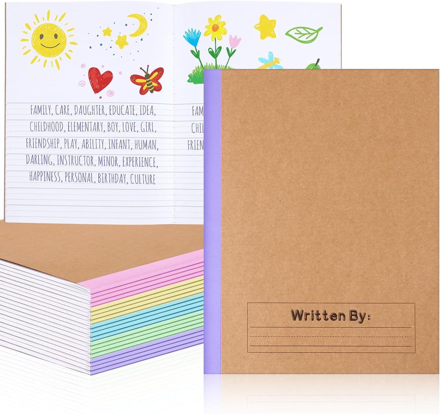 Henoyso 10 Pcs Primary Composition Notebook 9 3/4 x 7 1/2 Inch Kids Journal, Back to School Supplies, K-2 Primary Writing Notebook for Kids Student Draw and Write Story Journal (Macaron Color)