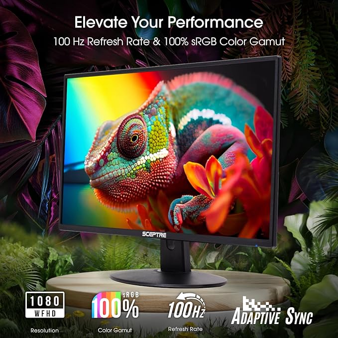 Sceptre New 24-inch Professional Monitor 100Hz 1ms HDMI x2 VGA 100% sRGB Build-in Speakers, Eye Care Machine Black (E248W-FW100TR)