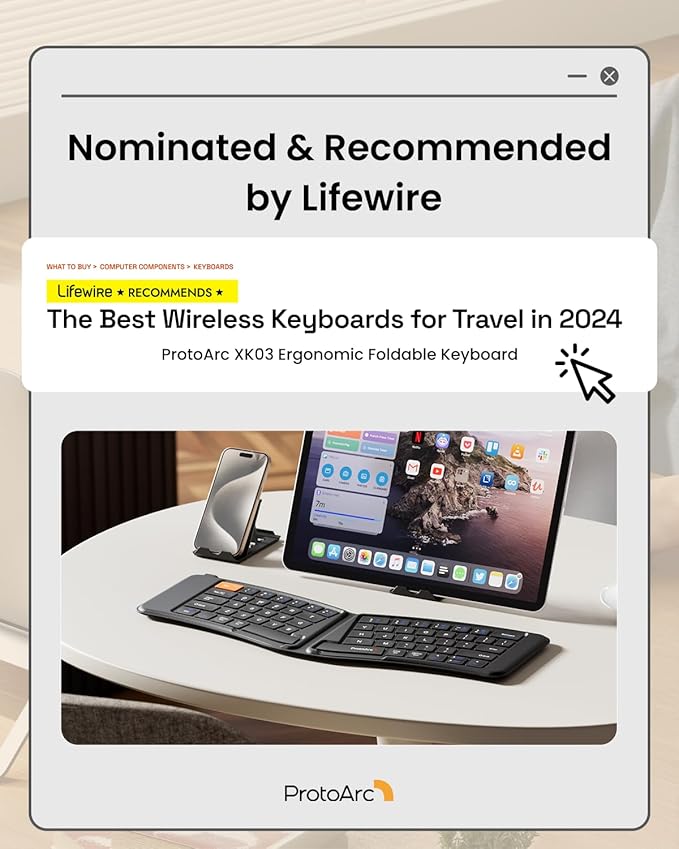 ProtoArc Ergonomic Foldable Keyboard, XK03 Split Folding Travel Bluetooth Keyboard, Ultra Slim, Portable for iPad, iPhone, Tablet, Laptop, PC