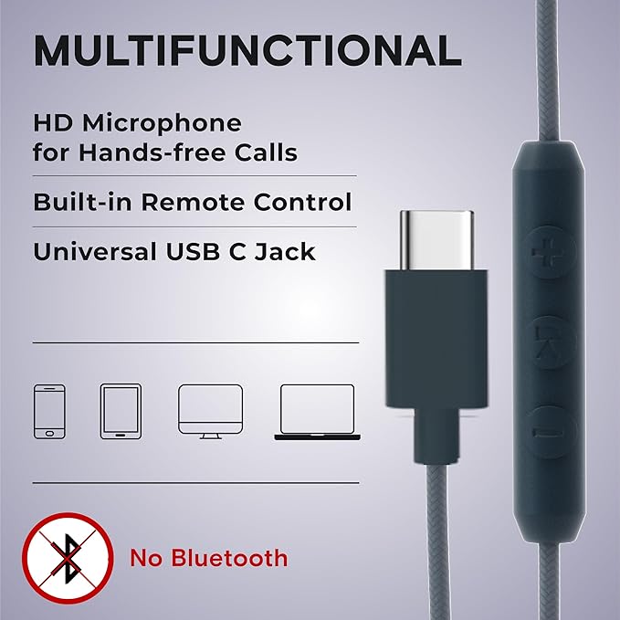 ARTIX CL750 USB C Wired Headphones with Mic & Volume Control Noise Isolating for iPhone 15-17, Samsung Computer Earphones Wired, On-Ear with Wire, Plug in and Play