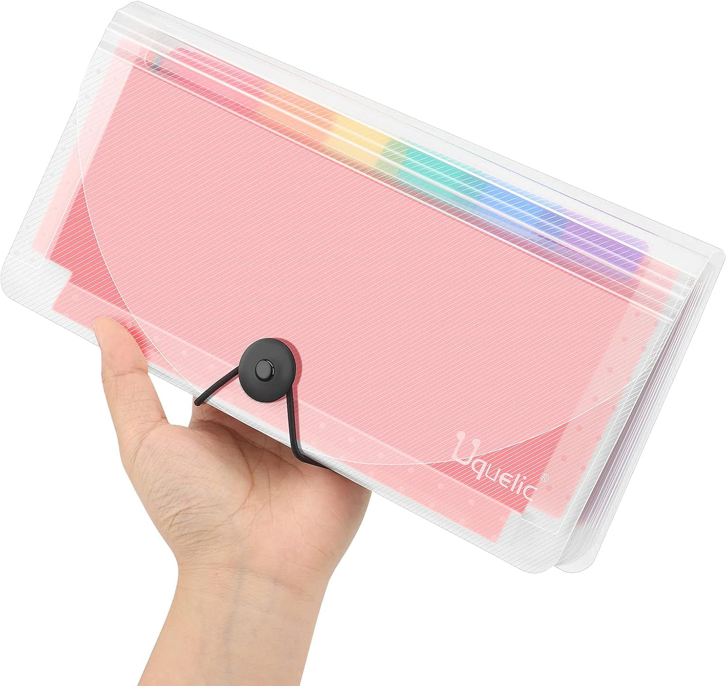Uquelic Stand Receipt Organizer Folder - 13 Pockets Expanding Accordion Coupon Organizer, Envelope Organizer, Rainbow Large Capacity Sticker Organizer, Small Envelope Organizer with Label, 10 x 5 inch