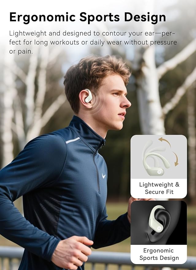 Wireless Earbuds, ENC Noise Cancelling Sport Ear Buds with Smart Touch Screen Charging Case, Bluetooth 5.4 Headphones, Bass Stereo Sound, 5 EQ Over-Ear Earbuds for Sports/Workout/Gym-Rice