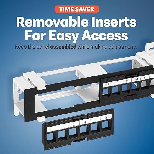 Everest Media 12-Port Keystone Patch Panel (2-Pack) - Removable 6-Port Panels - with 89D Wall Mount Bracket - Vertical/Horizontal Installation - 8 Blank Keystone Jack Inserts Included