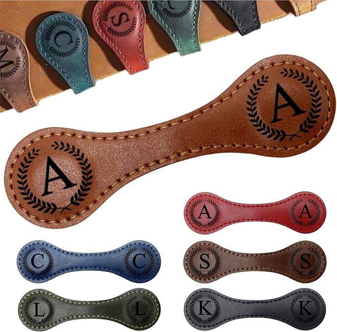 Personalized Magnetic Leather Bookmarks with Initial, 26 Letters Custom Handmade Magnet Book Marks Clips, Gifts for Reading Women, Men, Book Lovers, Kids, Readers Accessories