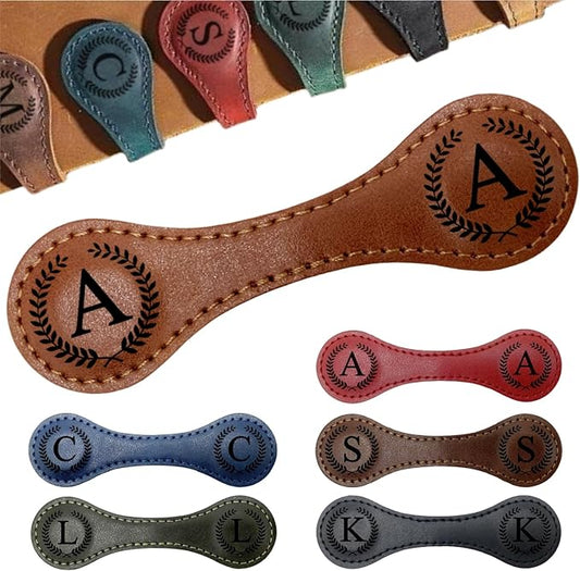 Personalized Magnetic Leather Bookmarks with Initial, 26 Letters Custom Handmade Magnet Book Marks Clips, Gifts for Reading Women, Men, Book Lovers, Kids, Readers Accessories