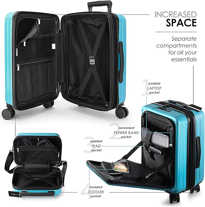 Hard Shell Luggage Sets with Spinner Wheels 4 Piece, Expandable Large Suitcases with TSA Lock, Travel Large Suitcase Set, Teal Luggage Set