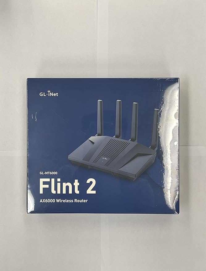 GL.iNet GL-MT6000 (Flint 2) WiFi 6 High Speed Gaming Routers for Wireless Internet, 2 x 2.5G Ethernet Ports for Fiber Optic Modem, Long Range Computer VPN WiFi Router, Home & Business