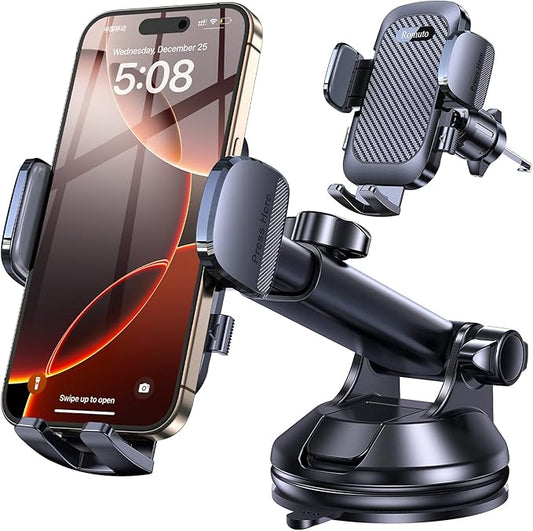 Romuto Car Phone Holder Mount【2025 Strongest Suction】 Phone Mount for Car Cell Phone Holders for Your Car Accessories for Women Men Dash Windshield Vent Truck Stand for iPhone Samsung Camera Mounts