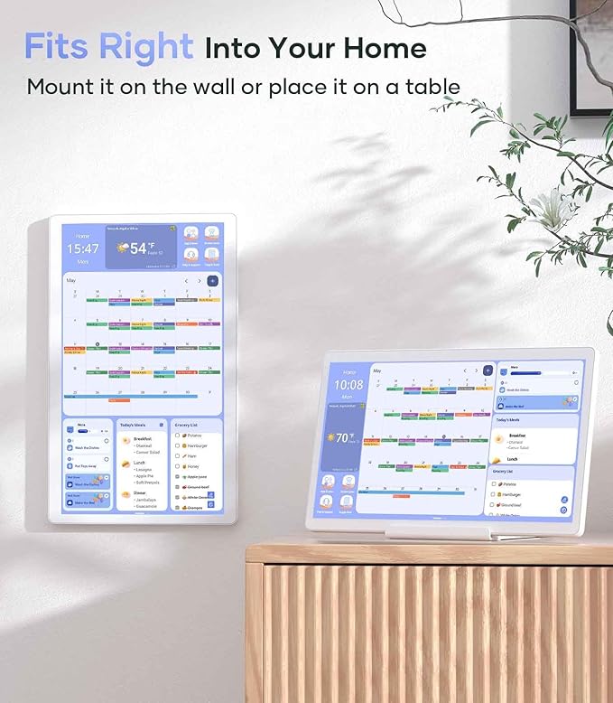 Digital Calendar+ 2: 15.6 Inch Wall Touch Screen Chore Chart Customize Dashboard Smart Electronic Calendar for Family Schedules Meal Planner Support App Store with Stand Wall Mount White