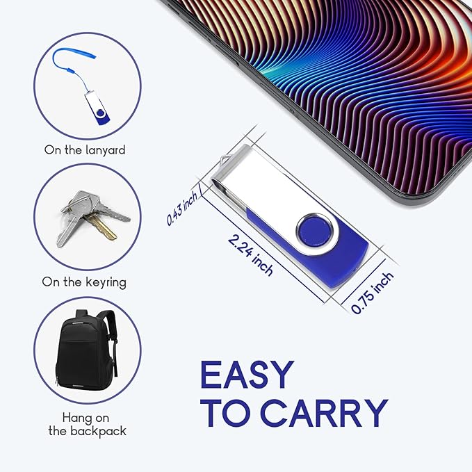 8GB Flash Drive 10 Pack USB 2.0 Thumb Drive Swivel Memory Stick Jump Drive with LED Indicator/Lanyard/Label for Storage and Backup (8G, 10pcs, Navy Blue)