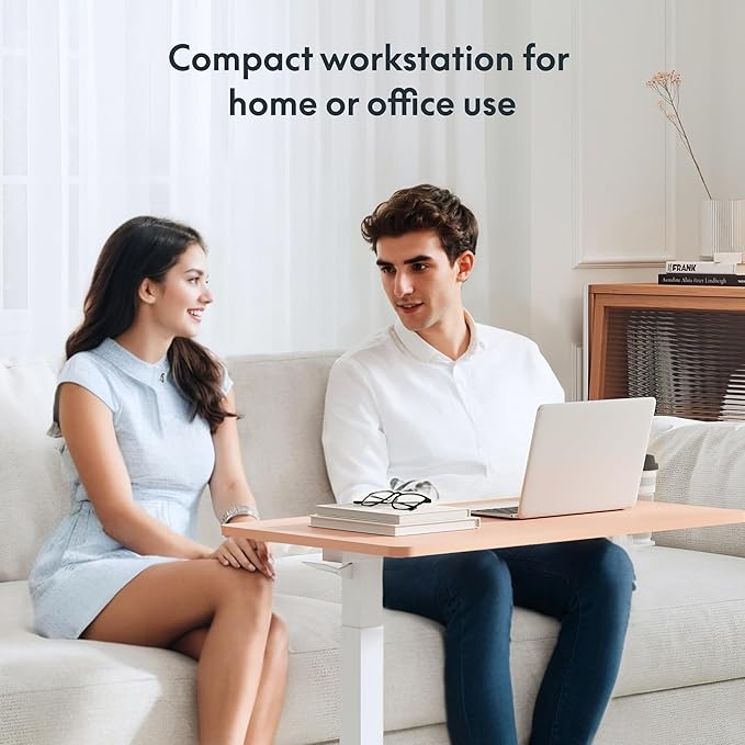 FLEXISPOT H7 Adjustable Overbed Bedside Table with Wheels Pneumatic Mobile Standing Desk Laptop Desk Rolling Computer Cart Movable Overbed Table Hospital Home Use(31.5" W x 17.7" D, Pink)