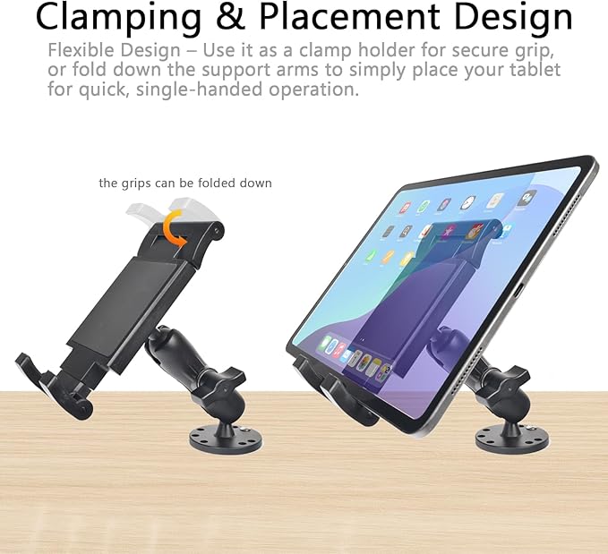 Heavy-Duty Tablet Mount, Aluminum Arm, Screw-Locked Holder, Industrial AMPS Base – Fits RAM B Size – Truck, Car, RV Dash, Desk, Wall Mount – 7–12.9" iPad Pro, Air, Mini, Galaxy Tab Holder