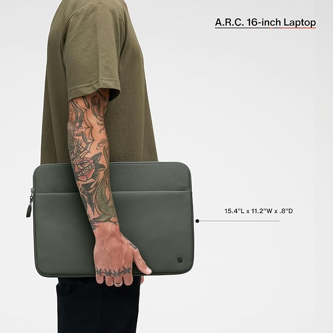 Incase A.R.C. Sleeve with ReSpun Recycled Polyester - 15 inch and 16 inch MacBook/Laptop & iPad/Tablet Case - Cushioned Faux Fur Lining, External Zippered Slip Pocket - Smoked Ivy