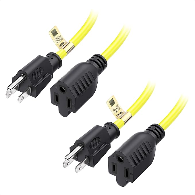 [UL Listed] Cable Matters 2-Pack 16 AWG Heavy Duty 13A Power Extension Cord - 10ft, 3 Prong Power Cord Extension, NEMA 5-15P to NEMA 5-15R, Yellow