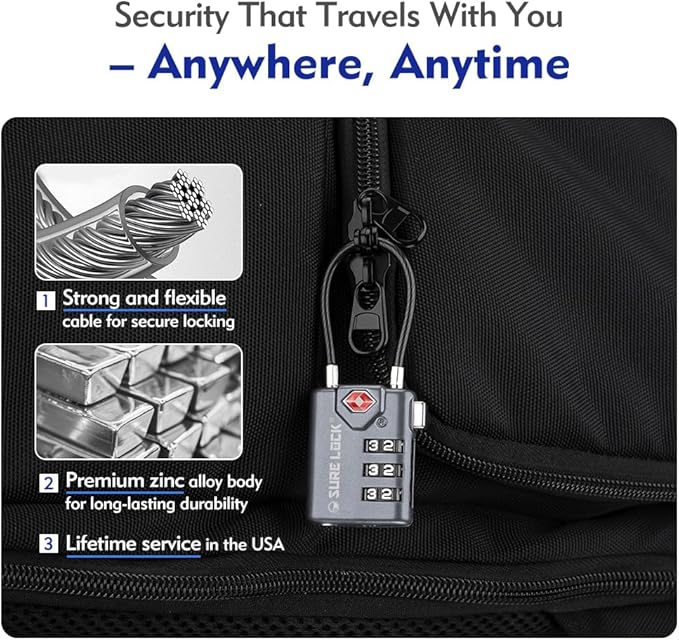SURE LOCK TSA Compatible Travel Luggage Locks, Inspection Indicator, Easy Read Dials TSA Approved with Zinc Alloy Grey 2 Pack