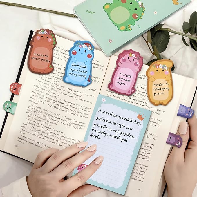 Dinosaur Sticky Notes Set, 360 Sheets Cute Cartoon Animal Dinosaur Self-Stick Notes Pads Dinosaur Themed Memo Pads Dinosaur Shaped Page Markers Index Tabs for Students Office School Supplies