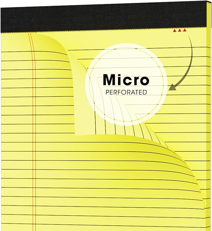 Yellow Legal Pads Note Pads 8.5 x 11 inch Wide Ruled, 30 Sheets/Pad, 20lb Colored Paper, Perforated Notepad with Sturdy Back (3 Pads Yellow)