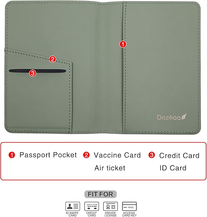 Deziliao Passport Holder,Passport Holder Card Slots, Passport and Vaccine Card Holder Combo, Cute Passport cover for Women and Men, with Waterproof Rfid Blocking, Passport Travel Wallet(Moss green)