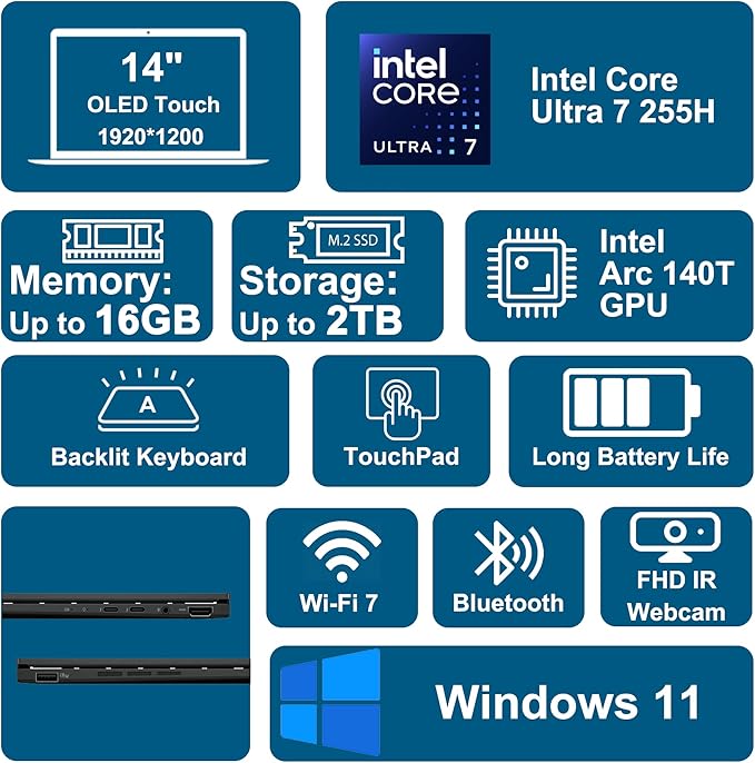 ASUS Zenbook 14 Designer Laptop 14" WUXGA Lumina OLED Touch (500nits HDR, 100% DCI-P3) Intel 16-core Ultra 7 255H (Up to 13 Tops) 16GB DDR5 2TB SSD for Work Business Win11 ICP Hub w/Copilot AI